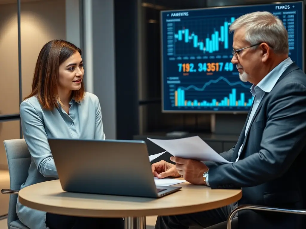 An image depicting an accountant providing personalized financial advice to a business owner in a rural setting, emphasizing the tailored support offered by AGC.