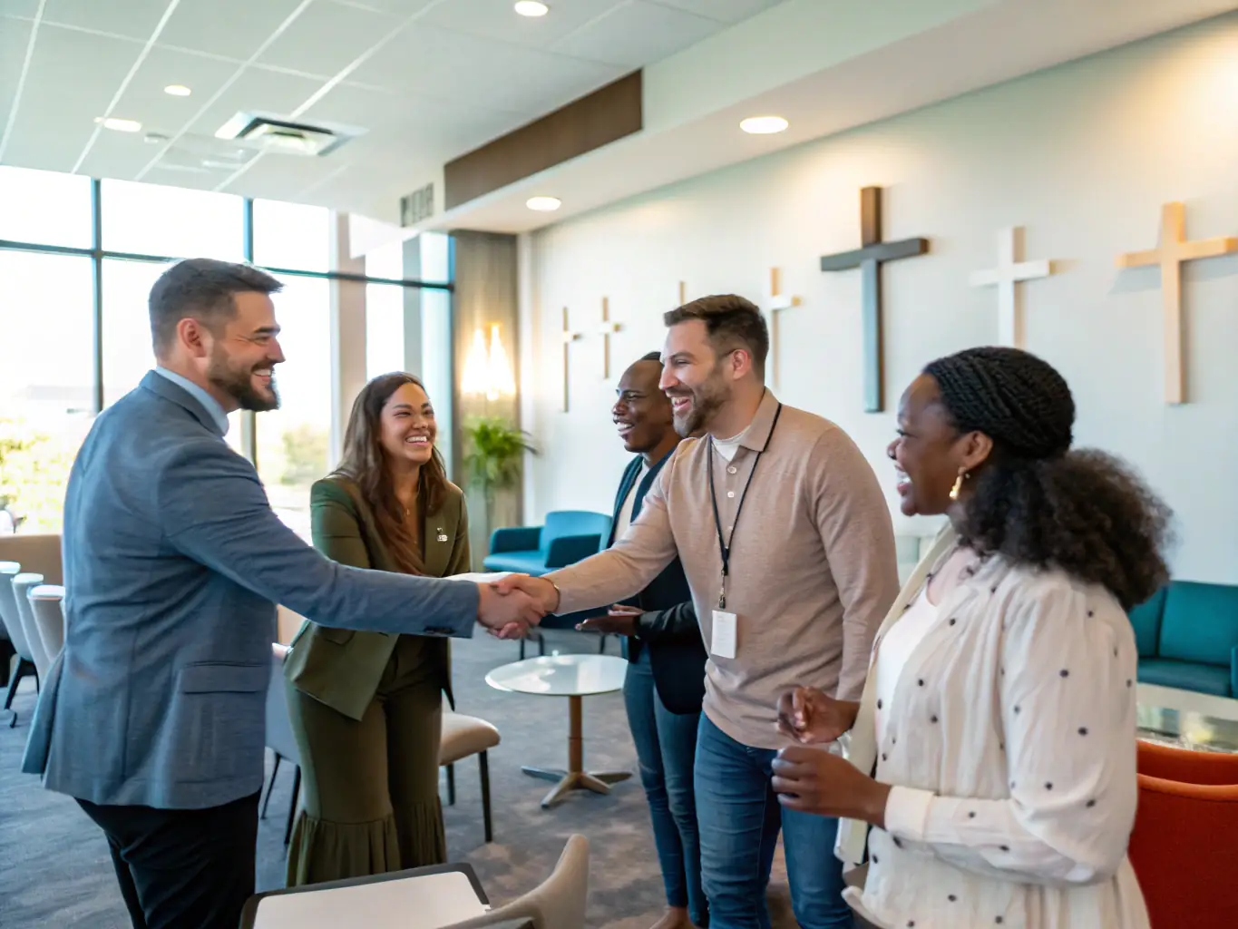 Business owners collaborating during a networking event.